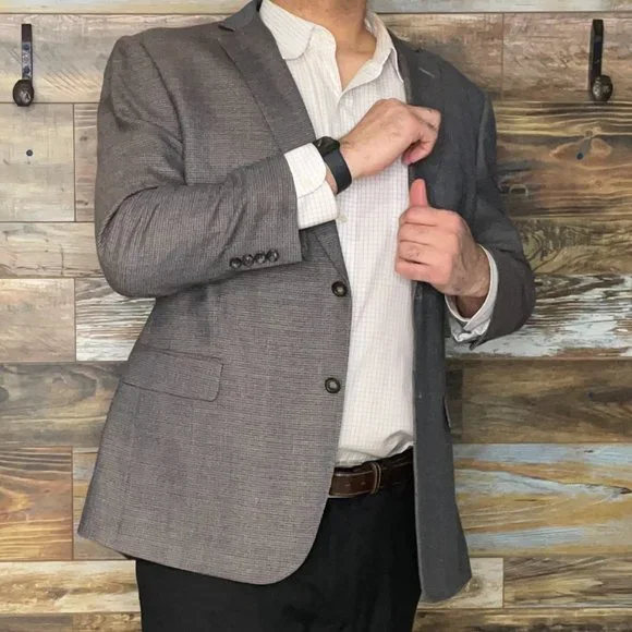 Pronto Uomo Platinum Wool Blend Gray Geometric Dual Vent Blazer Sport Jacket 50L - Picture 8 of 11